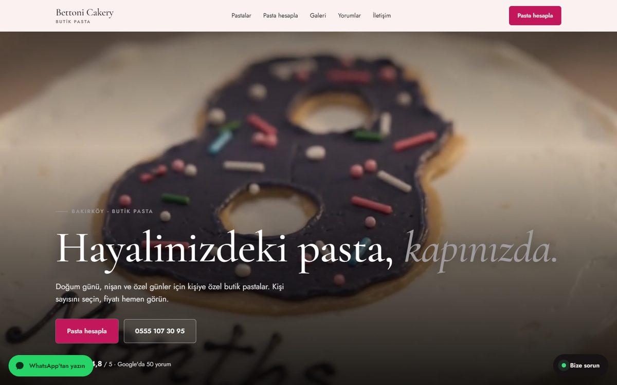 Pastane web sitesi tasarım örneği, bilgisayar görünümü