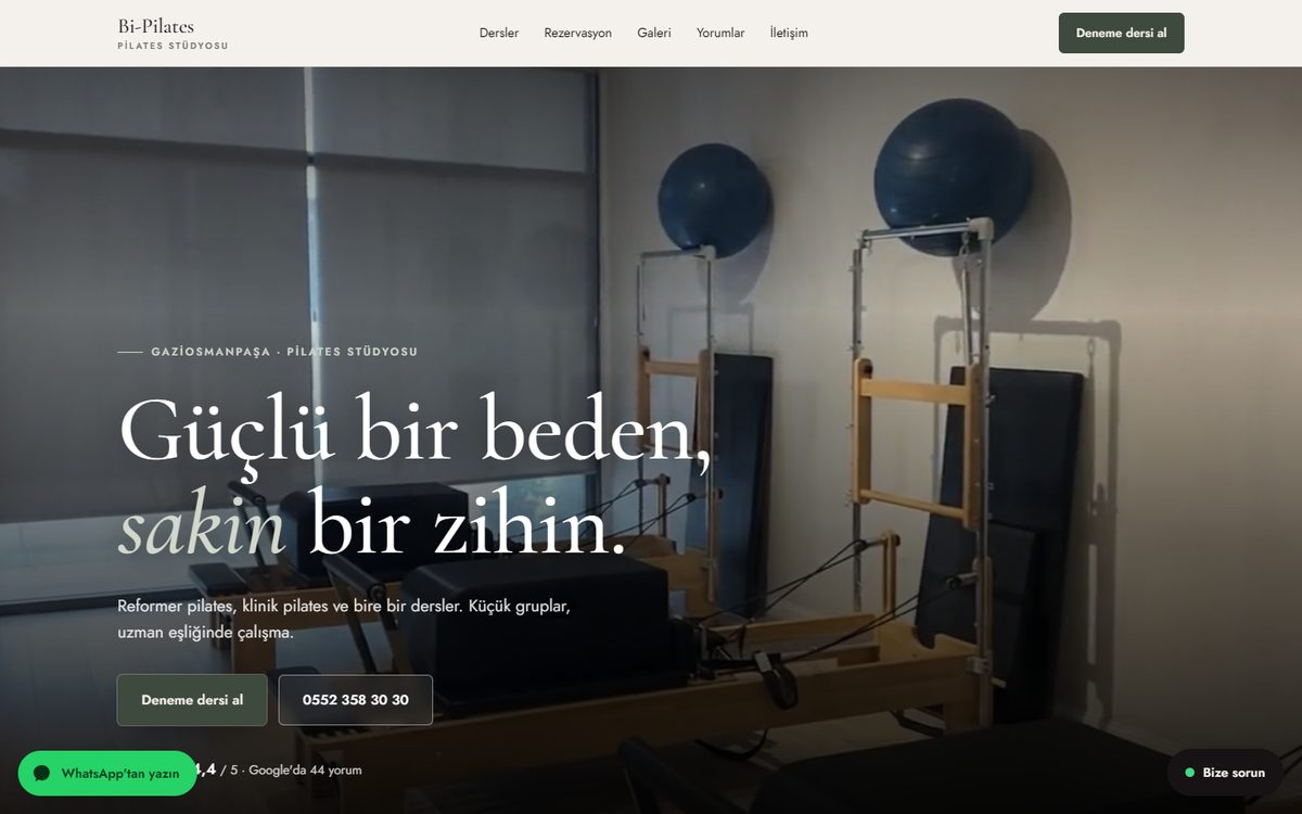 Pilates & spor salonu web sitesi tasarım örneği, bilgisayar görünümü
